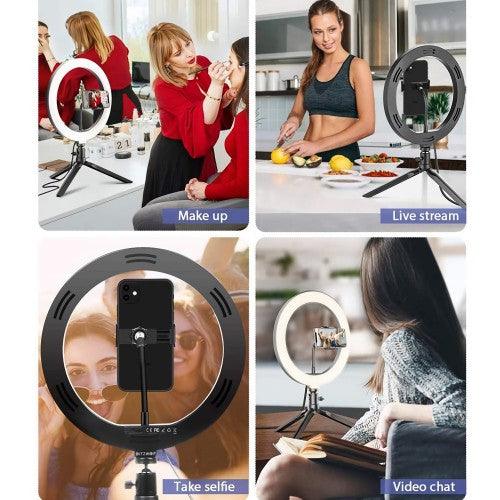 10 inch LED Ring Light with Tripod Stand & Phone Holder Dimmable Desk Makeup Kit Photography Video Lamp - BW-SL3 - Toytexx 10 inch LED Ring Light with Tripod Stand & Phone Holder Dimmable Desk Makeup Kit Photography Video Lamp - BW-SL3 - Toytexx